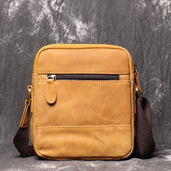 Tan LEATHER MENS Small Vertical SIDE BAG COURIER BAG Vertical MESSENGER BAG FOR MEN