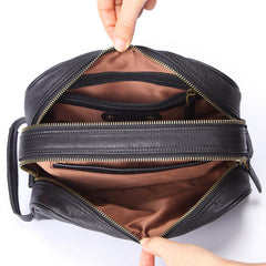 Casual Black Leather Men's Wristlet Bag Double Zipper Clutch Bag For Men - imessengerbags