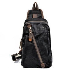 Cool Canvas Leather Mens Waterproof Sling Bag Chest Bag One Shoulder Bag for Men