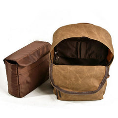 Waxed Canvas Leather Mens Camera Backpack Canvas Travel Backpack Canvas Camera Backpack for Men