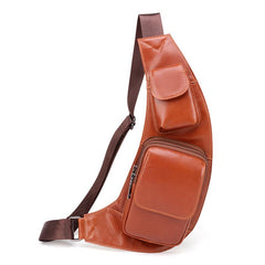 Oiled Leather Brown Men's Chest Bag Sling Bag One Shoulder Backpack For Men - imessengerbags