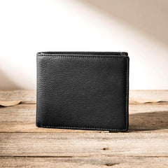 Handmade Black Leather Mens Small Wallet Bifold Card Wallet Front Pocket Wallet billfold Wallet for Men - imessengerbags
