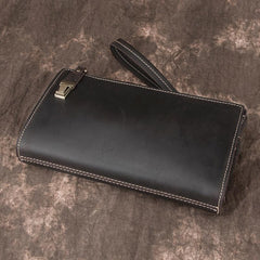 Brown MENS LEATHER Wristlet Wallet SLIM ZIPPER CLUTCH WRISTLET PURSE BAG CLUTCH BAG FOR MEN