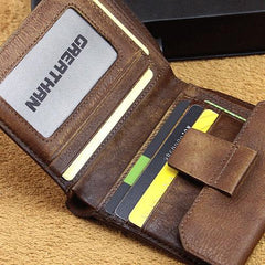 Handmade Mens Cool billfold Leather Wallet Men Small Wallets Trifold for Men - imessengerbags