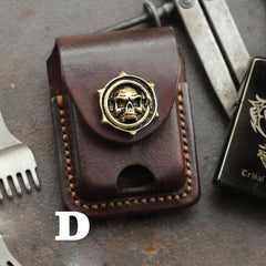 Cool Skull Brown Leather Mens Holster Zippo Lighter Cases Standard Zippo Lighter Holder Belt Clip For Men