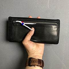 Handmade Genuine Leather Mens Clutch Cool Slim Wallet Zipper Clutch Wristlet Wallet for Men - imessengerbags