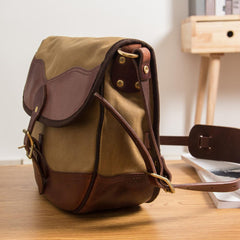 Canvas Leather Mens Casual Khaki Shoulder Bag Saddle Courier Bag Side Bag Messenger Bag for Men