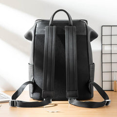Black Fashion Mens Leather 15-inch Computer Backpacks Travel Backpacks School Backpack for men - imessengerbags