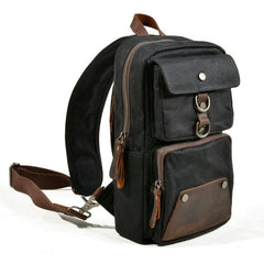 Cool Waxed Canvas Leather Mens Chest Bag Sling Bag One Shoulder Packs for men