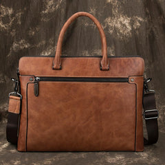 Brown Leather Men 14 inches Vintage Briefcase Handbag Blue Laptop Handbag Messenger Bag For Men - imessengerbags