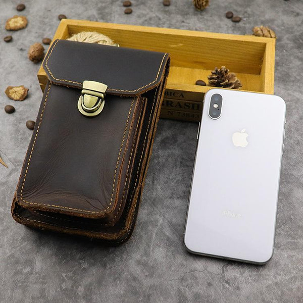 Cool Brown Leather Mens Belt Case Belt Pouch Mini Waist Pouch Belt Bags Phone Bag For Men