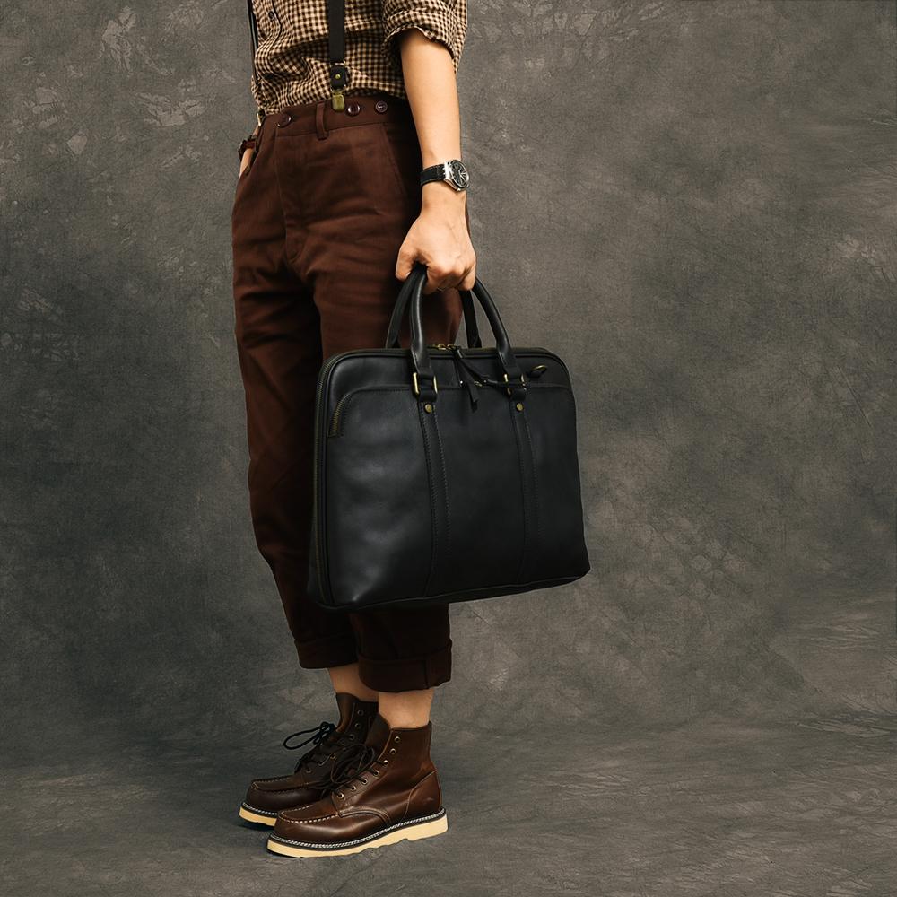 Coffee Leather Mens 15" Black Laptop Briefcase Business Brown Large Handbag For Men - imessengerbags