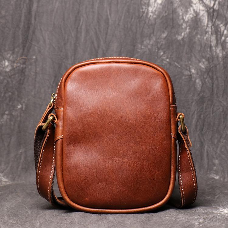 Black Leather Small Zipper Messenger Bag Vertical Side Bag Brown Courier Bag For Men