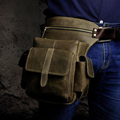 Biker Mens Leather Drop Leg Bag Waist Bag Side Bag Belt Pouch Pack for Men - imessengerbags