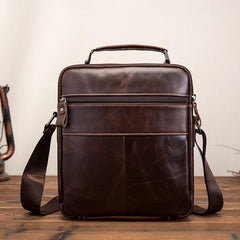 Cool Brown Leather Men's Small Vertical Messenger Bag Brown Small Side Bag For Men - imessengerbags
