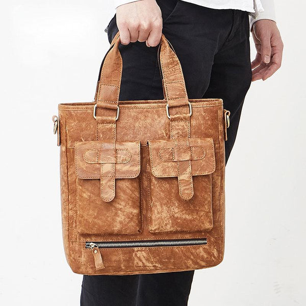 Cool Light Brown Vintage Leather Small Handbag Briefcase Fashion Work Bag For Men - imessengerbags
