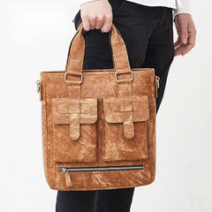 Cool Light Brown Vintage Leather Small Handbag Briefcase Fashion Work Bag For Men - imessengerbags