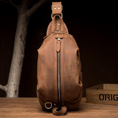 Cool Dark Brown Leather Mens Sling Pack Sling Bags Light Brown Crossbody Pack Chest Bag for men - imessengerbags