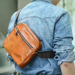 Fashion Black Leather Men Small Vertical Messenger Bag Side Bag Brown Courier Bag For Men