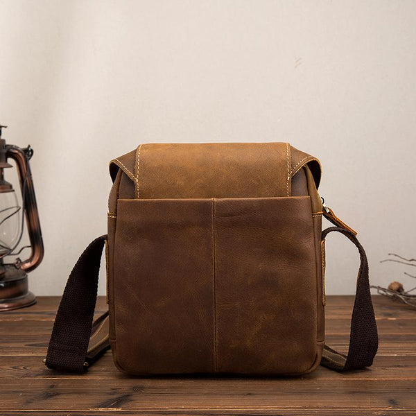 Dark Brown Leather Small Zipper Messenger Bag Vertical Side Bag Brown –  imessengerbags