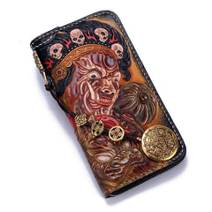 Handmade Leather Mahākāla Mens Chain Biker Wallet Cool Leather Wallet With Chain Wallets for Men