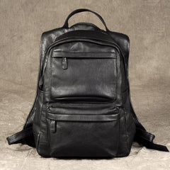 Genuine Leather Mens Cool Backpack Sling Bag Large Black Travel Bag Hiking Bag for men
