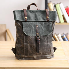 Waxed Canvas Mens Womens 15‘’ Computer Backpack Green School Backpack Hiking Backpack for Men - imessengerbags