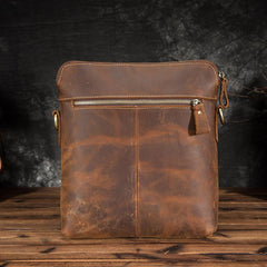 Vintage Brown Leather Men's Small Vertical Messenger Bag Side Bags Courier Bag For Men