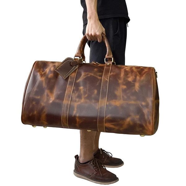 Cool Vintage Brown Leather Mens Overnight Bags Travel Bags Weekender Bags For Men - imessengerbags