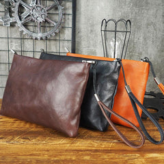 Cool Leather Mens Soft Leather Zipper Clutch Bag Wristlet Purse for Men