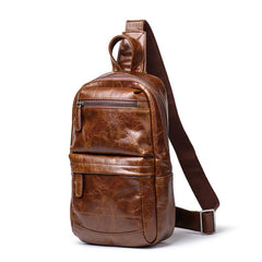 Cool Black Leather Men's Sling Bag Chest Bag Sling Crossbody Bag Brown One Shoulder Backpack For Men - imessengerbags