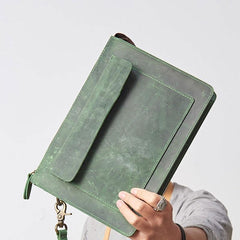 Cool Leather Large Mens Wristlet Bag Vintage Clutch Zipper Bag for Men