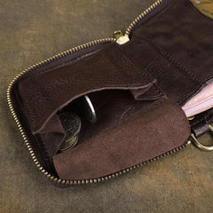 Handmade Wrinkled Mens Leather Cool billfold Chain Wallet Men Small Bifold Biker Wallets for Men - imessengerbags