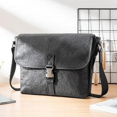 Black Wrinkled Leather Mens Small Side Bag Messenger Bags Brown Courier Bag Bicycle Bags for Men