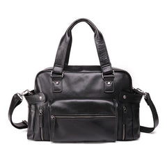 Casual Leather Mens 15 inches Black Briefcase Messenger Bag Travel Bag Black Handbag Side Bag for Men