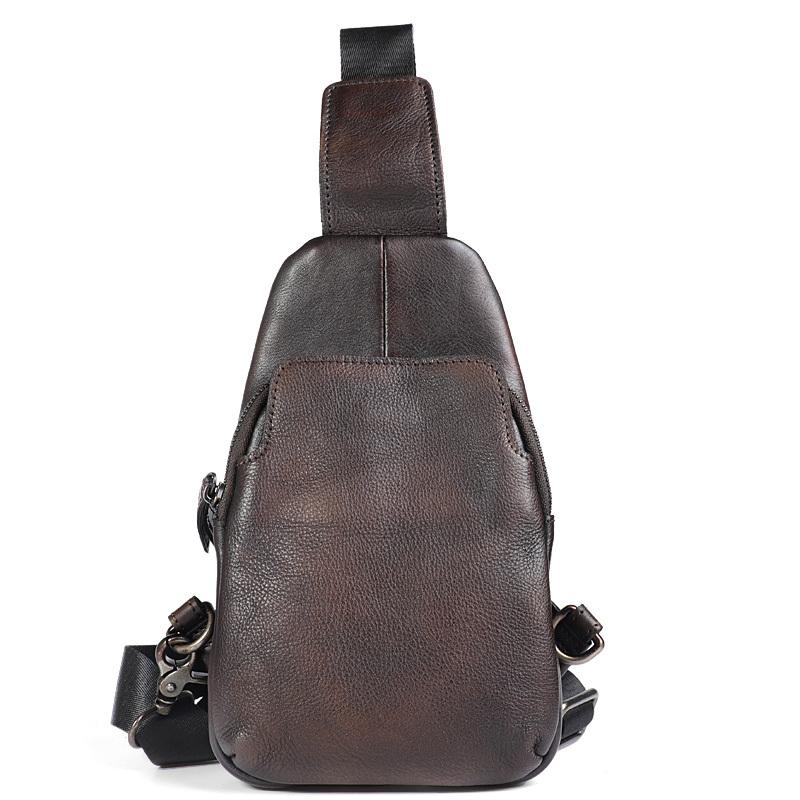 Handmade Brown Leather Mens Sling Bag One Shoulder Backpack Chest Bag for men - imessengerbags