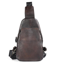 Handmade Brown Leather Mens Sling Bag One Shoulder Backpack Chest Bag for men - imessengerbags