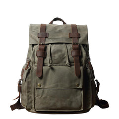 Cool Waxed Canvas Retro Mens Black Large 15‘’ Travel Backpack Computer Backpack Hiking Backpack for Men - imessengerbags