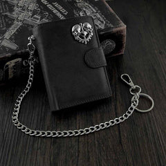 BADASS BROWN LEATHER MENS TRIFOLD SMALL BIKER WALLET BLACK CHAIN WALLET WALLET WITH CHAIN FOR MEN - imessengerbags