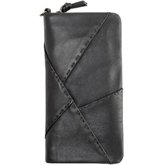 Cool Black Leather Mens Long Wallet Zipper Clutch Wallet Long Wallet Phone Bag Wristlet Wallet for Men