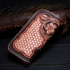 Handmade Leather Mens Tooled Floral Clutch Wallet Cool Wallet Long Wallets for Men Women - imessengerbags