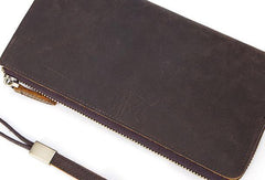 Vintage Cool Leather Mens Long Wallet Zipper Bifold Wallet Clutch Wallet For Men