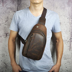 Cool Brown Mens Leather Chest Bags Sling Bag One Shoulder Backpack For Men