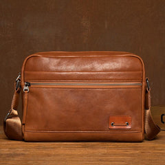 Fashion Black Mens Leather 10 inches Mens Small Messenger Bag Brown Courier Bag Postman Bag for Men