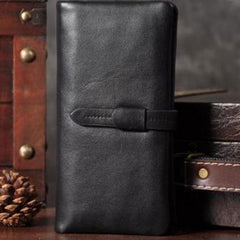 Handmade Leather Mens Cool Long Leather Wallet Bifold Clutch Wallet for Men