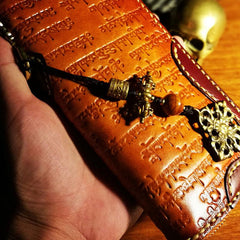 Handmade Leather Mens Tibetan Chain Biker Wallet Cool Leather Wallet Long Clutch Wallets for Men