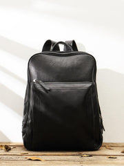 Black Fashion Mens Leather 15-inch Large Business Computer Backpacks Travel Backpacks Black College Backpack for men - imessengerbags