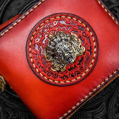 Handmade Leather Small Tooled Mens billfold Wallet Cool Chain Wallet Biker Wallet for Men