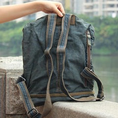 Denim Blue Mens Large Backpack School Backpacks Barrel Blue Large Jean Travel Backpack For Men