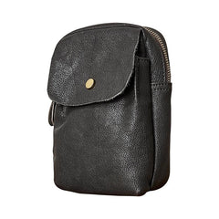 Cool Black Leather Mens Small Messenger Bag Courier Bag Chest Bag Phone Side Bag for men